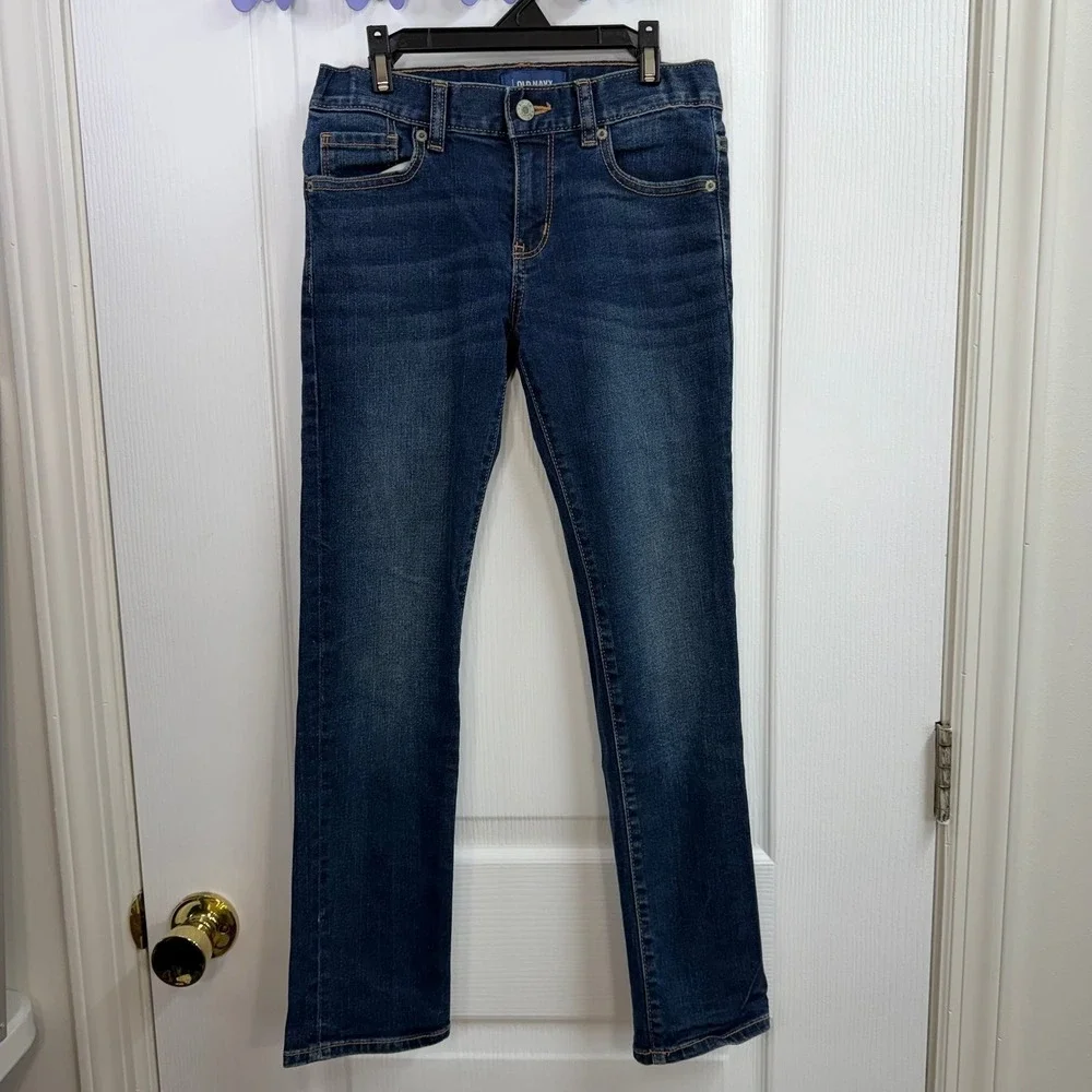 Old Navy girl's dark wash adjustable waist skinny cotton stretch jeans pants‎ 10